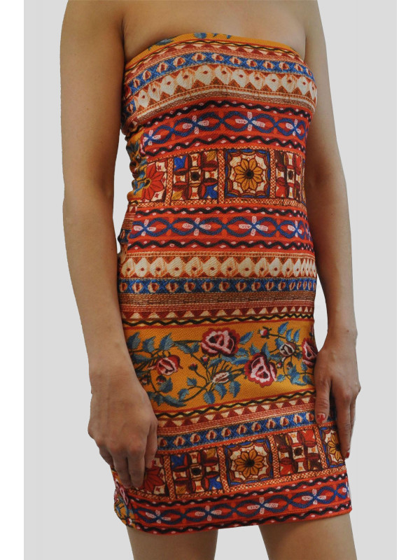 EMILIJA Orange Aztec Bodycon Dress 8-14