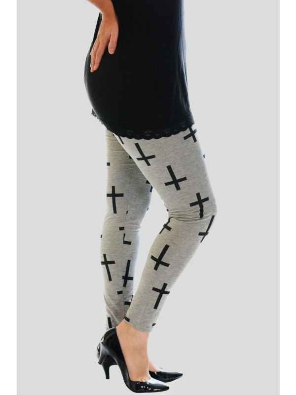 Lexi Plus Size Grey Cross Print Leggings 16-26