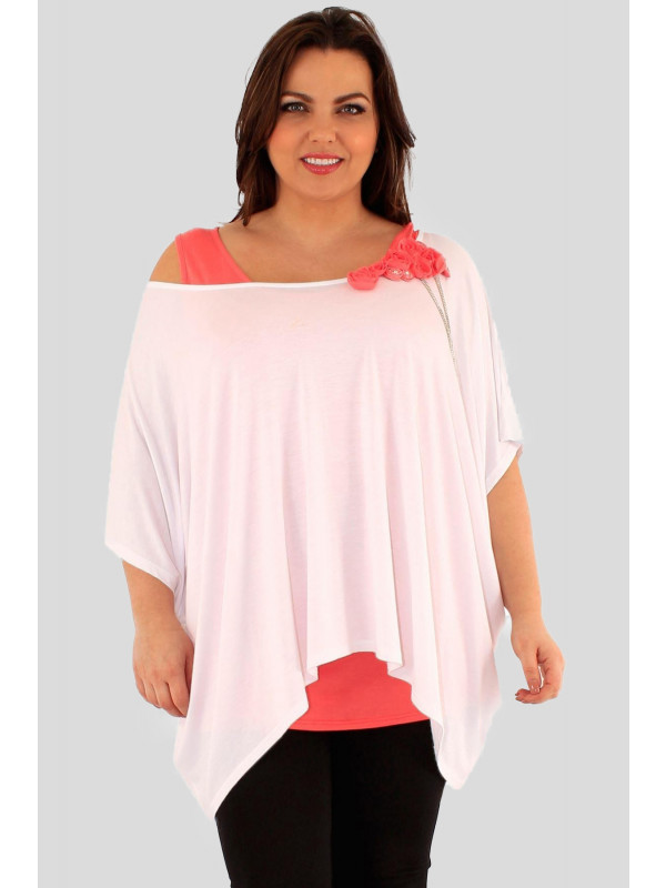 Lottie Plus Size White-Coral 2 In 1 Baggy Top 16-26