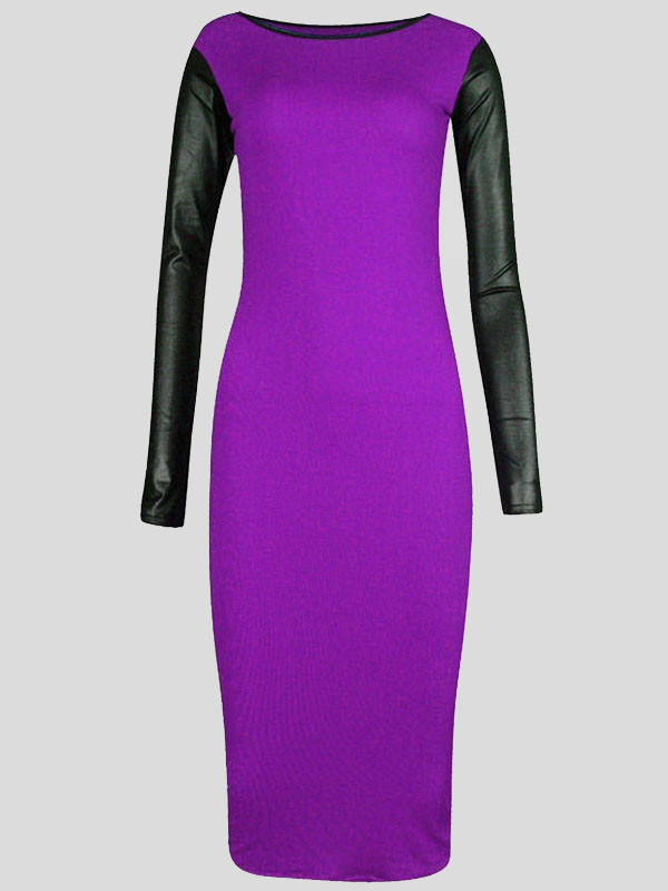 Miya Plus Size Pu Wetlook Long Sleeve Bodycon Midi Dress 16-26