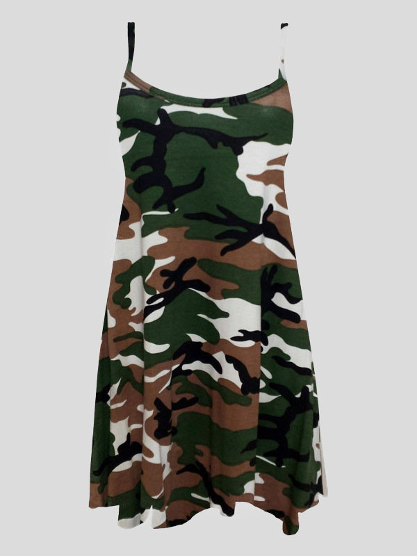 Ruby Plus Size Green Army Print Swing Dress 16-26