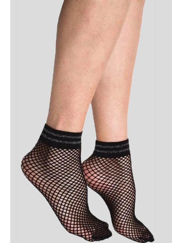 Nina Black Fishnet Glitter Ankle Socks