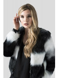 Kaitlin Color Block Long Pile Stripe Fur Jacket Coats 8-16
