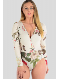 Alicia Khaki Leaf Floral Print Bodysuits S-L