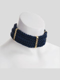 Mia Gold color Platted design Navy Cord Choker Necklace